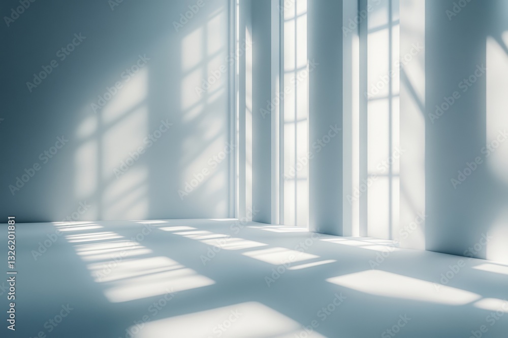 Low Angle Empty White Room Interior with Window Light & Shadow Patterns. Minimalism, Clean, Architecture, Space. Low Angle Empty White Room Interior with Window Light & Shadow Patterns. Minimalism, Clean, Architecture, Space.