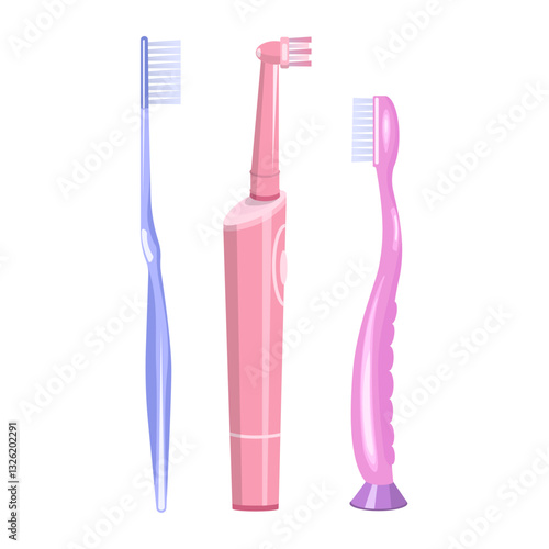 The toothbrush set is electric and simple,insulated on a white background.Vector illustration for dentistry.