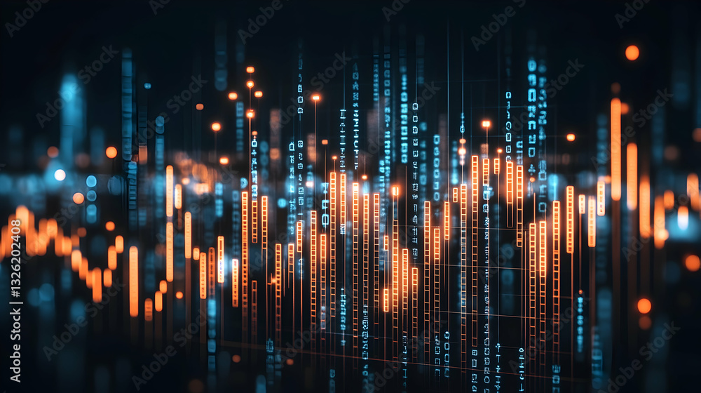Abstract digital data visualization with glowing lines and numbers. Abstract digital data visualization with glowing lines and numbers.