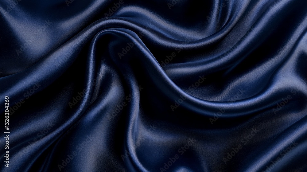 Fototapeta premium Elegant Dark Navy Blue Satin Fabric Texture Background Close Up