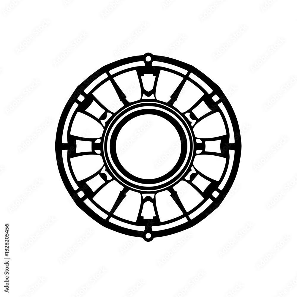 A minimalist, stark black and white circular graphic featuring a segmented pattern, and a distinct inner circle. A minimalist, stark black and white circular graphic featuring a segmented pattern, and a distinct inner circle.