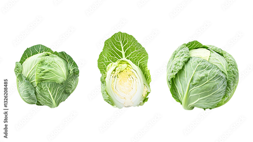 Fototapeta premium Pack Cabbage Set Against Transparent Background for Healthy Food Graphics, Grocery Branding, or Vegan Illustration Projects