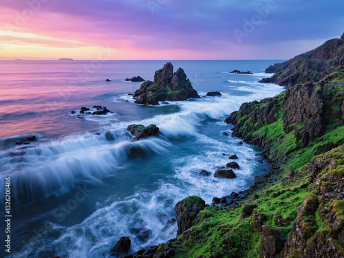 Obraz na płótnie seascape at sunset with dramatic rock w salonie