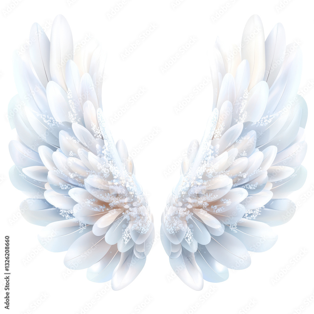 Obraz premium Seraphic Wings: Intricate detail of delicate, white wings exuding a sense of purity and grace. An ethereal display of soft feathers.