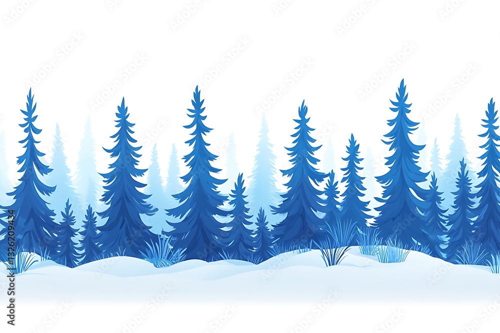 Obraz premium Serene Seamless Winter Forest Landscape in Blue Tones Illustration
