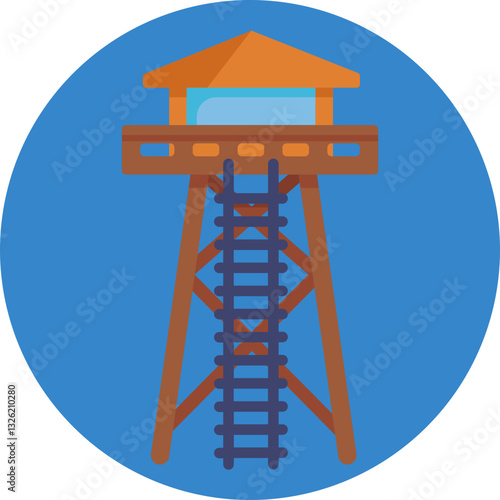 A lookout tower designed to provide visibility over the paintball arena.