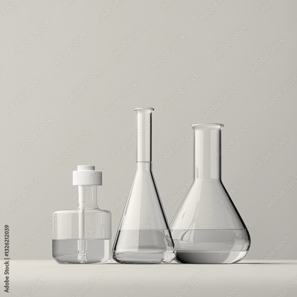 A collection of laboratory glassware with liquid on a white background, including beakers, flasks, and test tubes, representing scientific experiments in a chemical and medical research setting A collection of laboratory glassware with liquid on a white background, including beakers, flasks, and test tubes, representing scientific experiments in a chemical and medical research setting