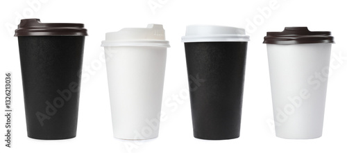 Wallpaper Mural Different paper takeaway cups on white background, set Torontodigital.ca