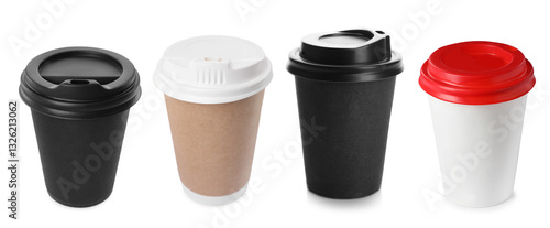 Wallpaper Mural Different paper takeaway cups on white background, set Torontodigital.ca