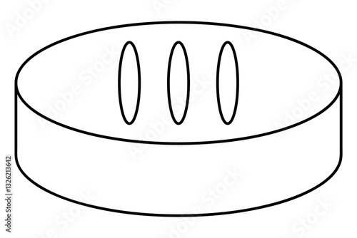 Oval soap dish with holes for draining excess liquid. Sketch. Vector illustration. Convenient bathroom accessory to keep soap from getting soggy. Outline on an isolated white background. Coloring .