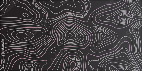 Highly Stylized and Seamlessly Repeating Topographic Contour Map Incorporating Abstract Wave Motifs and Detailed Grid Structures
