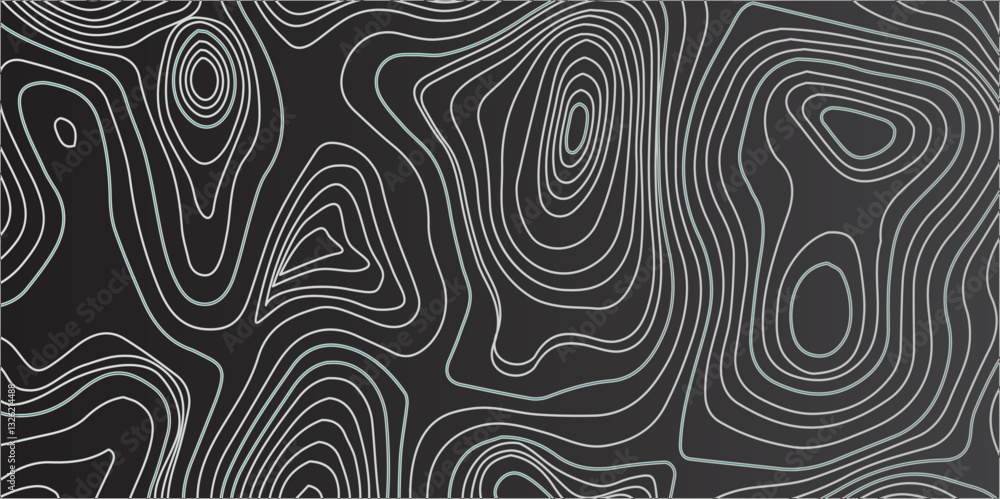 Fototapeta premium Highly Stylized and Seamlessly Repeating Topographic Contour Map Incorporating Abstract Wave Motifs and Detailed Grid Structures 