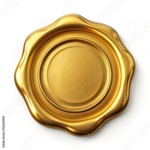 Gold wax seal top view on white background