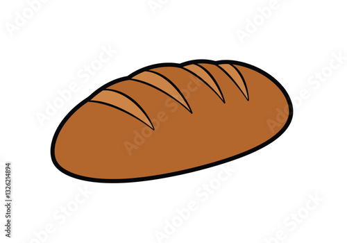 Loaf bread clipart. This image shows a brown loaf of bread with five diagonal cuts on top. Vector illustration design.