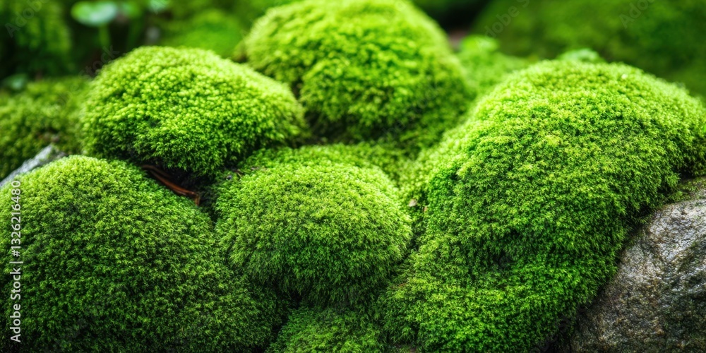 Lush Green Moss Covered Rocks in a Forest Environment - Close-up Macro Shot. Lush Green Moss Covered Rocks in a Forest Environment - Close-up Macro Shot.
