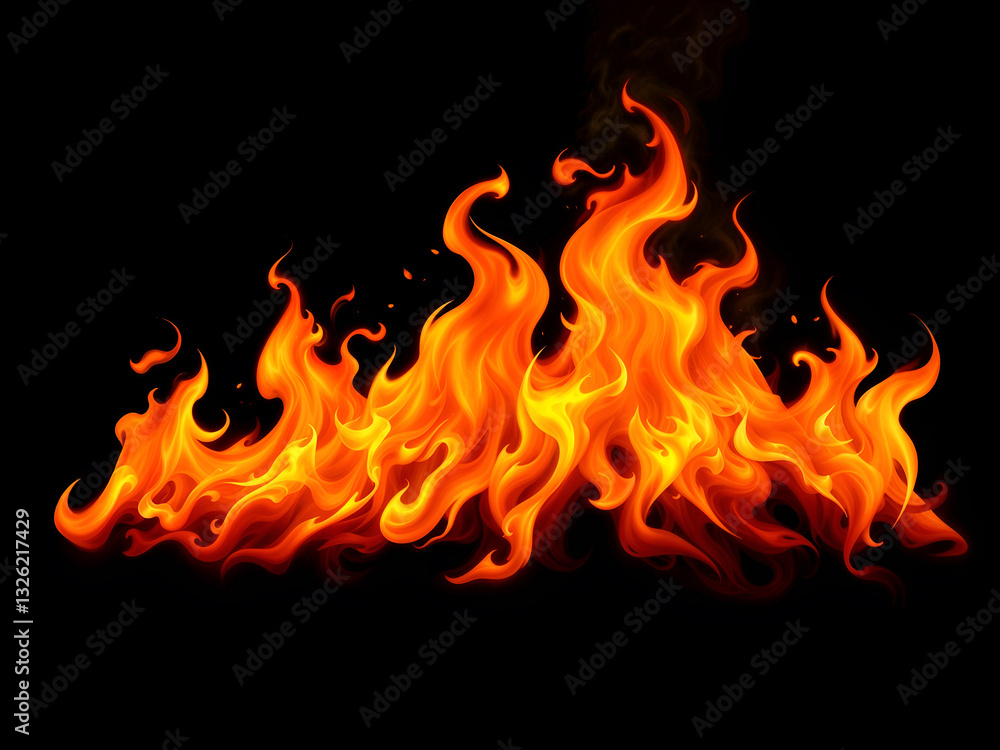Realistic bright orange flames on a black background, symbolizing fire, heat, and destruction. Generative AI Realistic bright orange flames on a black background, symbolizing fire, heat, and destruction. Generative AI