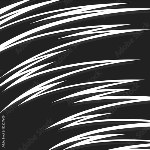 Abstract black and white background with curved spike line pattern