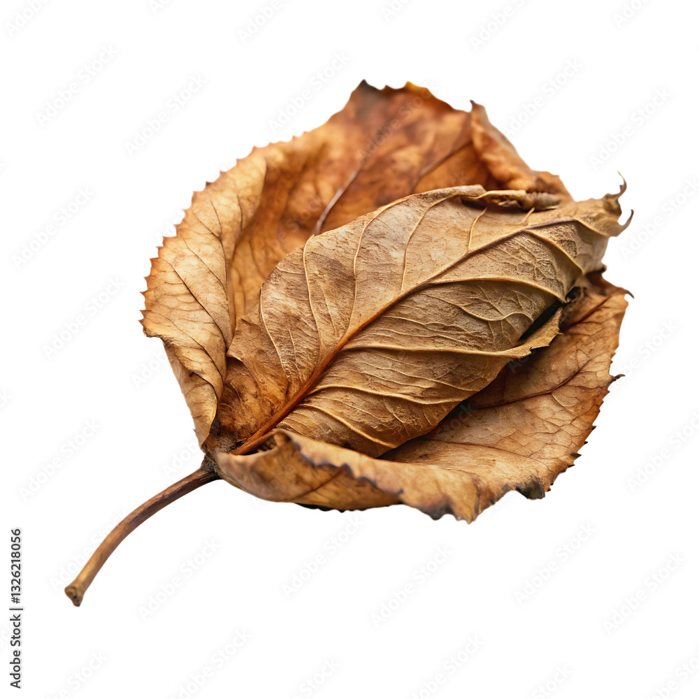 Fototapeta premium rose leaf dried curled textured isolated on white background PNG. GENERATIVE AI