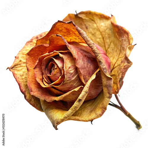  rose leaf dried curled textured isolated on white background PNG. GENERATIVE AI