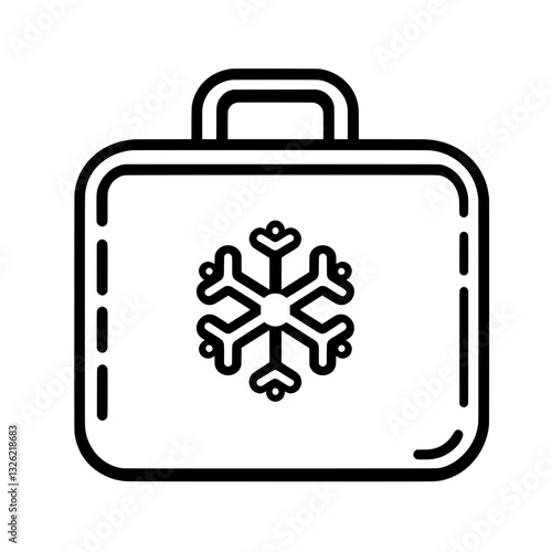 Outline-style cold storage luggage icon featuring a snowflake, representing insulated travel bags, portable cooling solutions, and temperature-sensitive transportation.