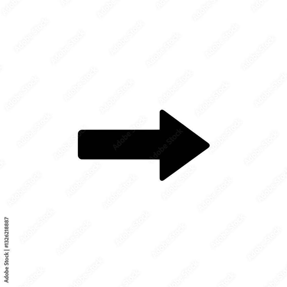 Straight right arrow icon in black, representing movement, navigation, and directional guidance in digital and real-world applications.