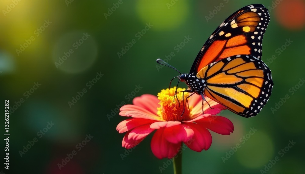 Monarch butterfly perched on vibrant zinnia bloom , butterfly, wings Monarch butterfly perched on vibrant zinnia bloom , butterfly, wings