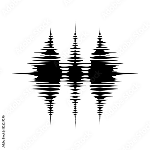 Symmetrical soundwave icon with reflection effect, symbolizing stereo audio, sound production, and frequency balance.