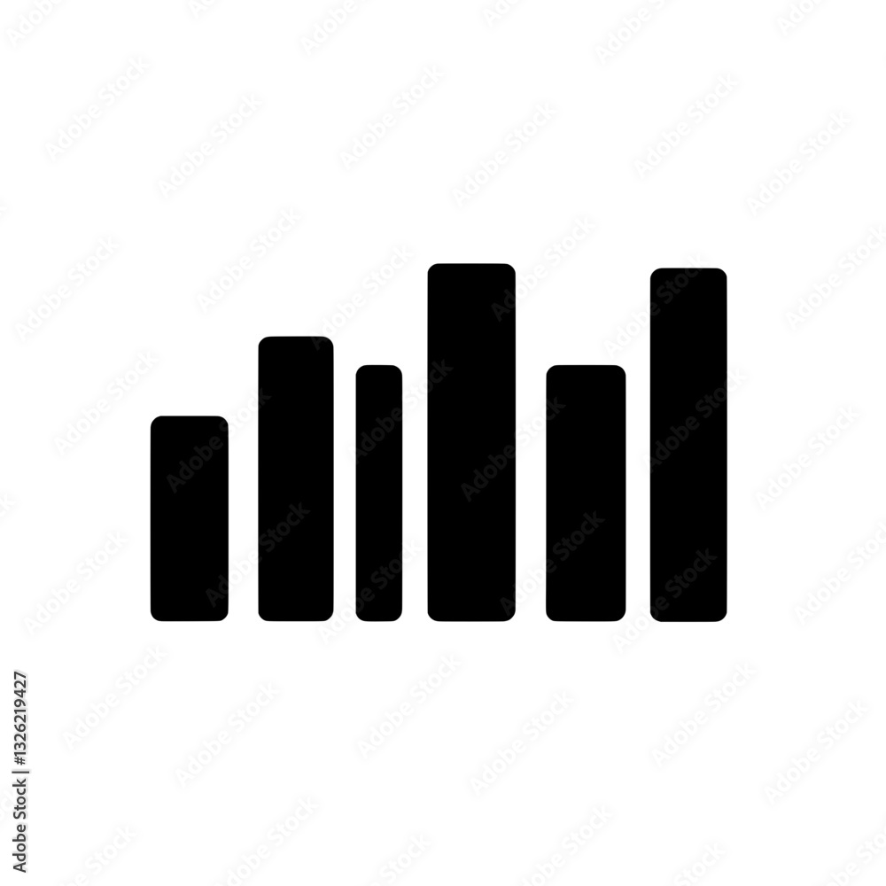 Minimalist bar chart icon in black silhouette, symbolizing statistical data, growth reports, and business analysis. Minimalist bar chart icon in black silhouette, symbolizing statistical data, growth reports, and business analysis.