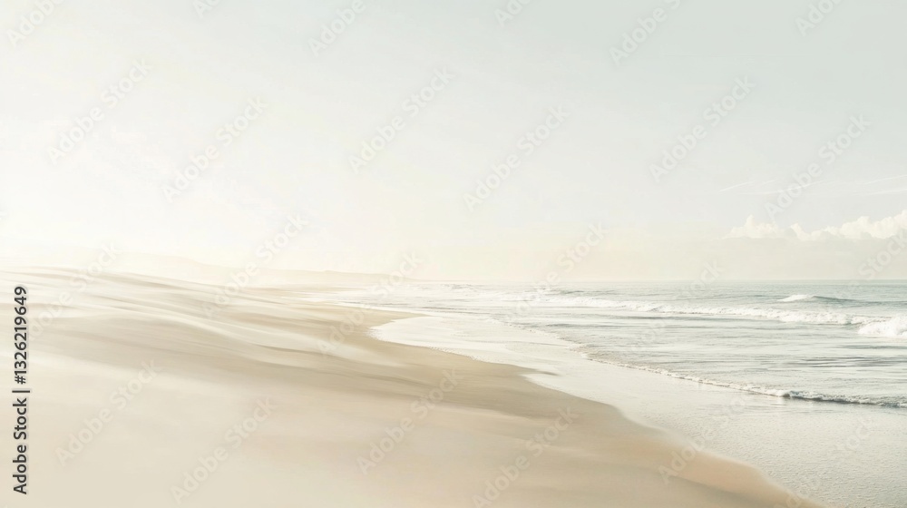Obraz premium Serene Coastal Scene Soft Waves and Sandy Beach in Muted Tones