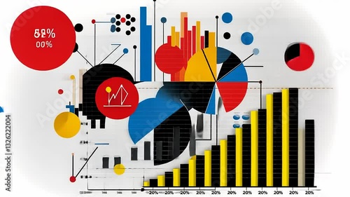 Colorful Abstract Composition with Charts, Graphs, and Geometric Shapes Representing Data Analysis and Visualization