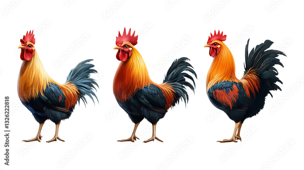 Fototapeta premium Pack Chicken with Red Beak Set Against Transparent Background for Farm Illustrations, Poultry Branding, or Animal Designs