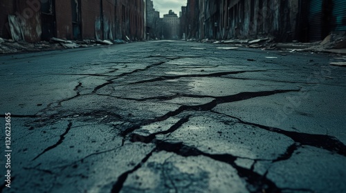 Wallpaper Mural Destruction from earthquake abandoned city streets urban environment ground view catastrophic impact Torontodigital.ca