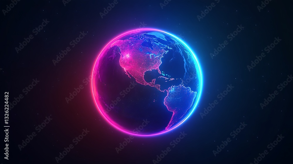 Glowing Neon Planet Icon with Vibrant Colors Glowing Neon Planet Icon with Vibrant Colors