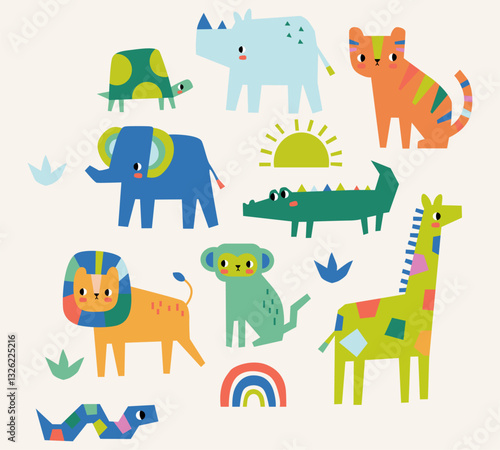 animal safari zoo hand drawn illustration 