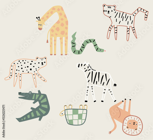 african animal zoo doodle hand drawn 
