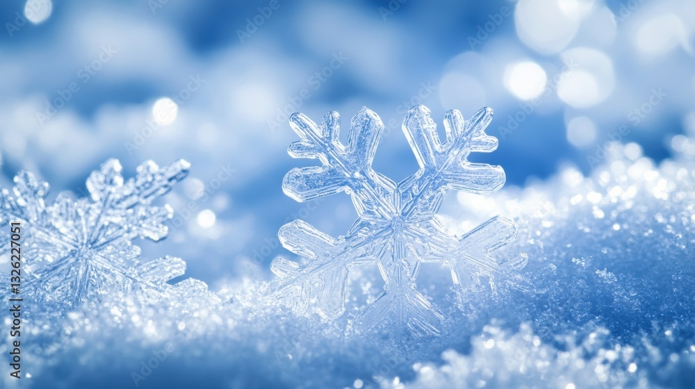 Sparkling Snowflake Macro on Fresh Snow Winter Holiday Season Sparkling Snowflake Macro on Fresh Snow Winter Holiday Season