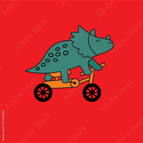 dino triceratops play cycling hand drawn illustration