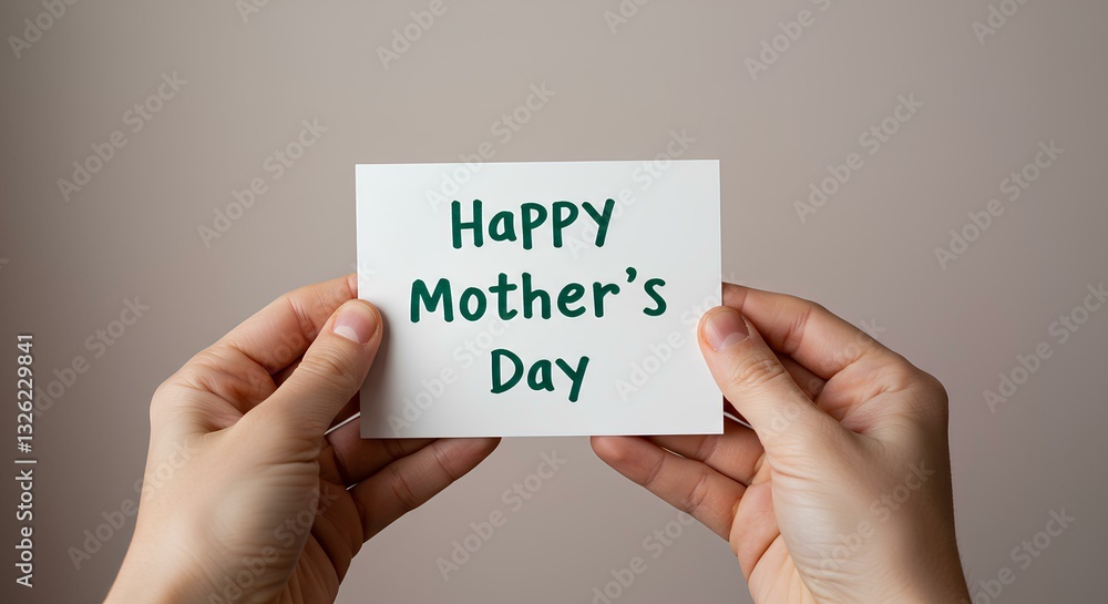 hands holding a handwritten Happy Mother's Day card, symbolizing love and gratitude. Hands gently presenting a handcrafted Mother's Day card with elegant handwriting, representing affection hands holding a handwritten Happy Mother's Day card, symbolizing love and gratitude. Hands gently presenting a handcrafted Mother's Day card with elegant handwriting, representing affection