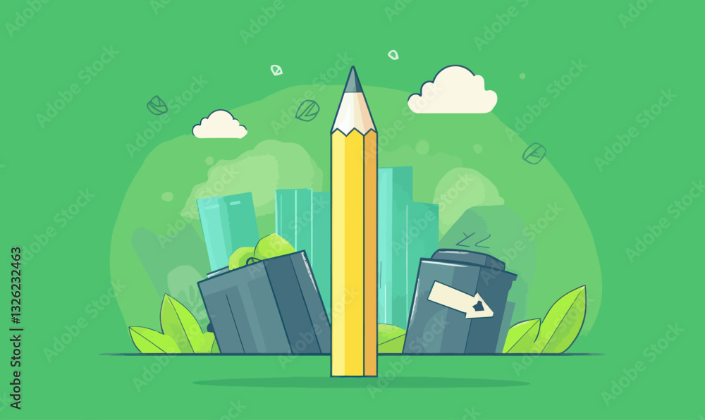 Obraz premium Large Pencil Icon with Recycling and Sustainability Concept in Minimalist Vector Style