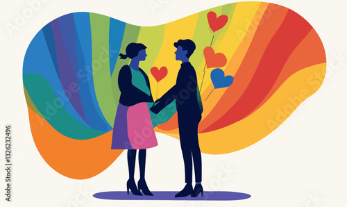 Vibrant LGBT Love and Pride Minimalist Vector with Rainbow Elements and Balloons