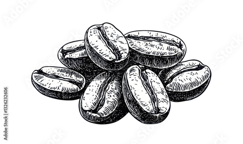 Hand Drawn Coffee Beans Illustration in Minimalist Engraving Vector Style
