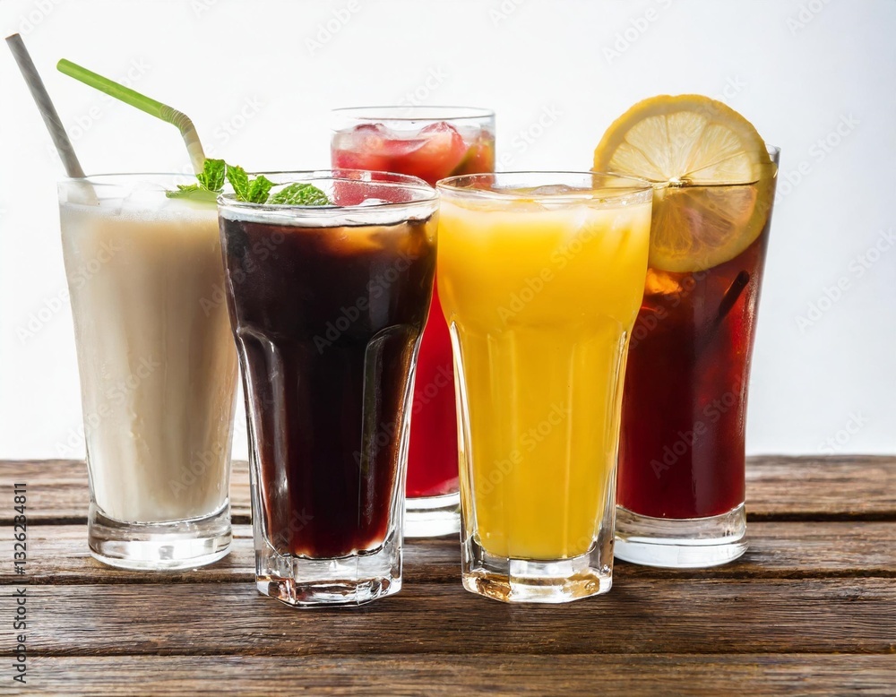 Assorted Collection of Hot and Cold Beverages Isolated on White Background Assorted Collection of Hot and Cold Beverages Isolated on White Background