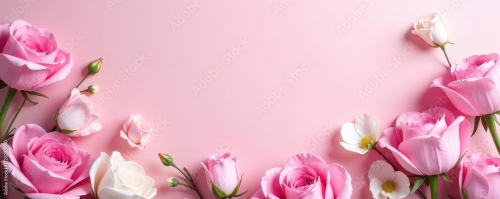 Pink and white flower wreath, soft pink backdrop , bloom, summer Pink and white flower wreath, soft pink backdrop , bloom, summer