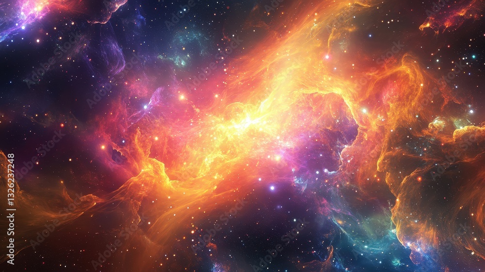Fototapeta premium Vibrant nebula and star cluster merging in a spectacular cosmic scene that ignites the imagination