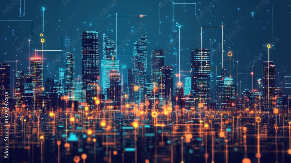 Fototapeta premium Mesmerizing cityscape with glowing lights creating an enchanting urban environment at night