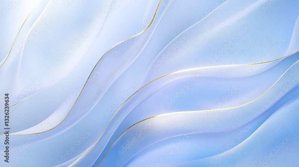 Obraz premium a serene abstract design with flowing, soft periwinkle blue waves patterns accented by thin golden lines, creating an elegant and calming effect. 