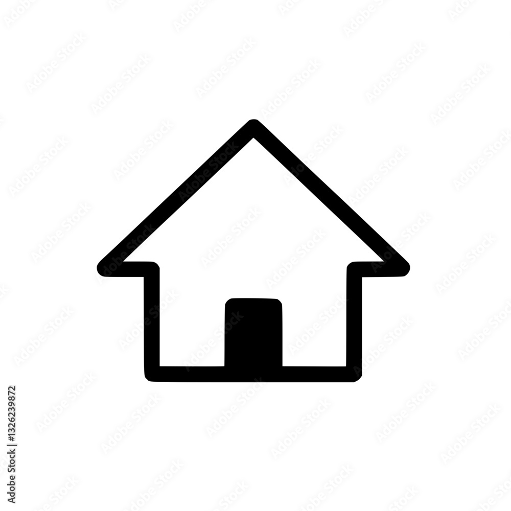Simple home icon in outline representing residence safety and basic shelter needs with minimalist design on a Simple home icon in outline representing residence safety and basic shelter needs with minimalist design on a