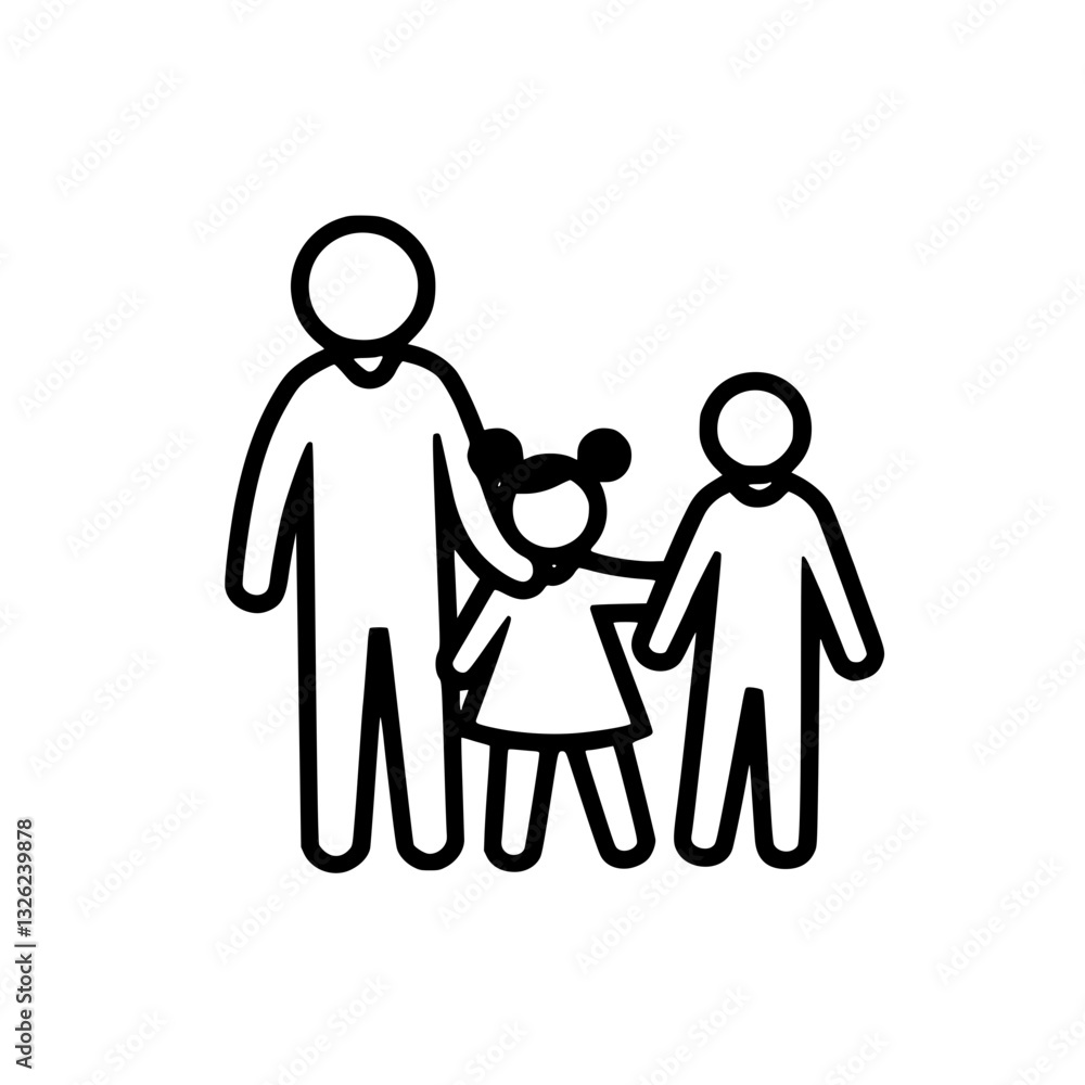 Stylized family portrait illustration Features two adults and a child with simple clean outlines for a modern and inclusive representation