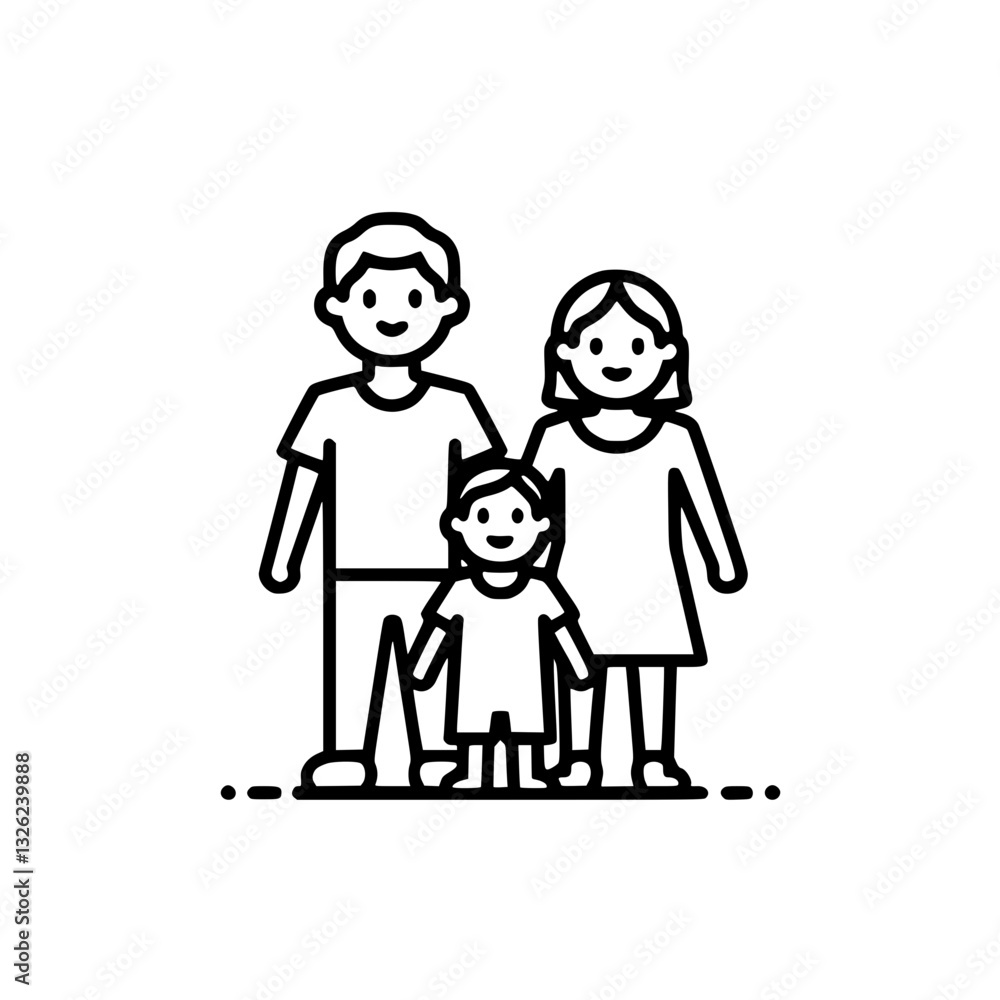 A simple illustration of a family The drawing shows a mother father and child standing together The drawing has a clean and modern look A simple illustration of a family The drawing shows a mother father and child standing together The drawing has a clean and modern look