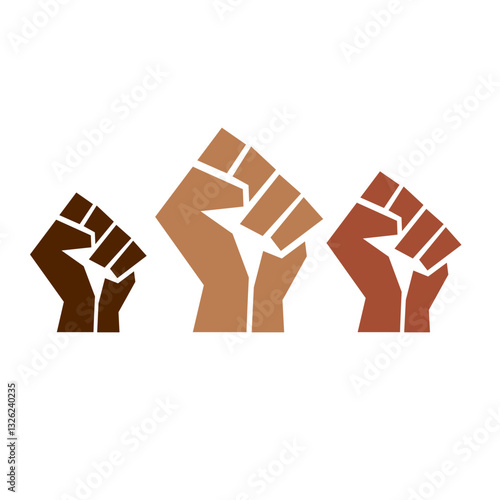 Fists raised up, protest. Hands fighting and struggling for human rights, freedom. Empowerment equality gesture. Revolution concept. Power symbol.
